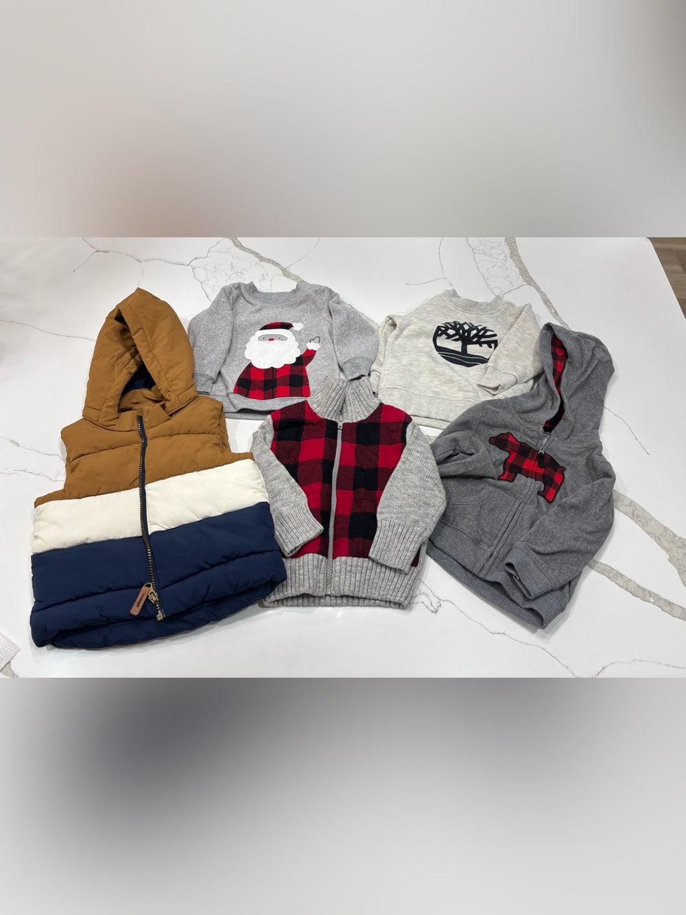 12 month baby lot. Gray zip up hooded sweatshirt is 18 months.